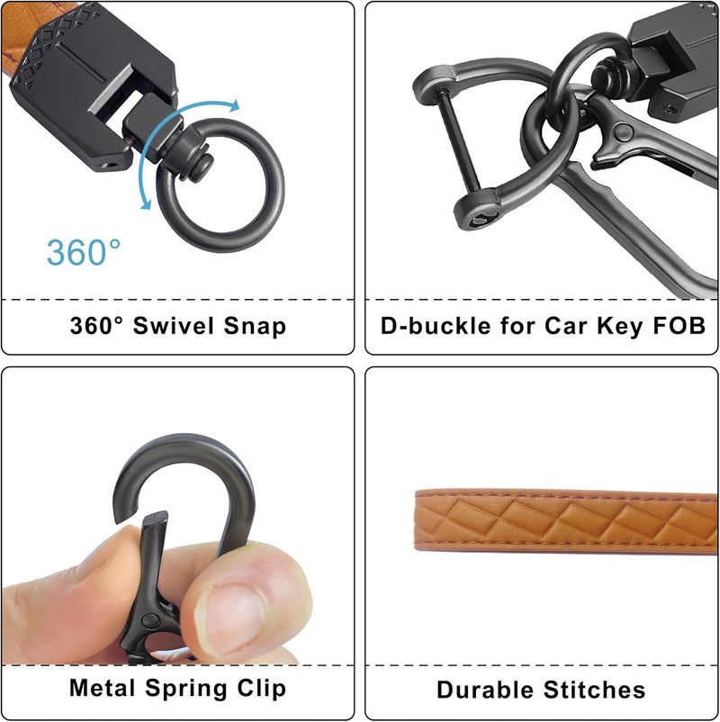 OHKYOOT Store Leather Wristlet Keychain,Car Key Chain Wrist Keychain with 3 Key Ring and Anti-Lost D Ring (Brown Black) - Image 2